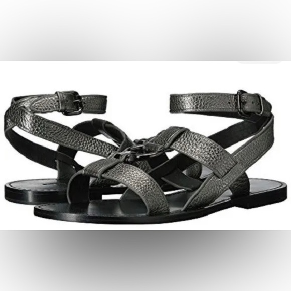 COACH Women's Elaine Metallic Gray Pebble Leather Flat Sandal Size 8. EUC - Picture 8 of 10